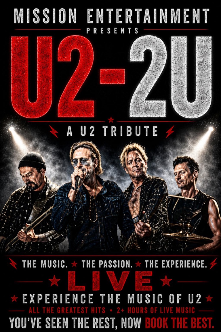Mission Entertainment presents U2-2U, a U2 tribute. The music. The passion. The experience. Live — experience the music of U2. All the greatest hits, over two hours of live music. You've seen the rest, now book the best.